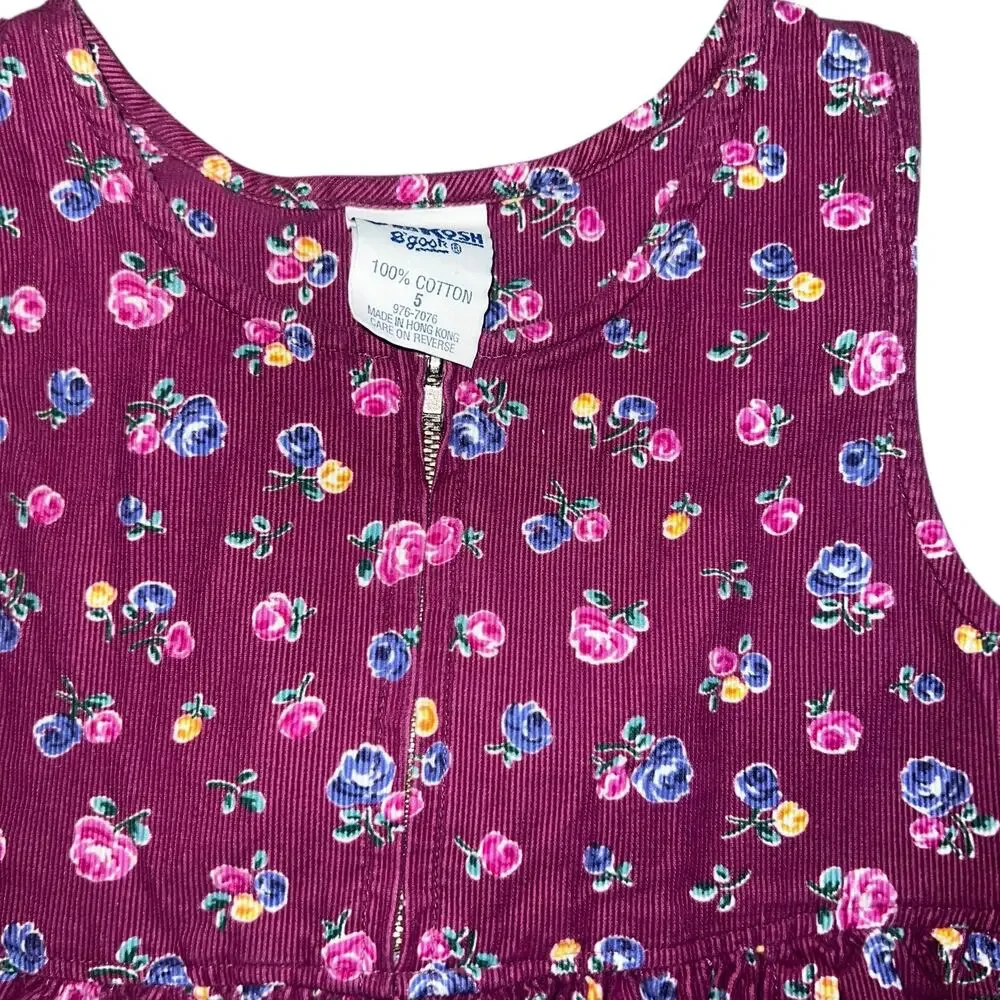 Vintage OshKosh B'Gosh girls floral corduroy cotton dress size 5 multicolor